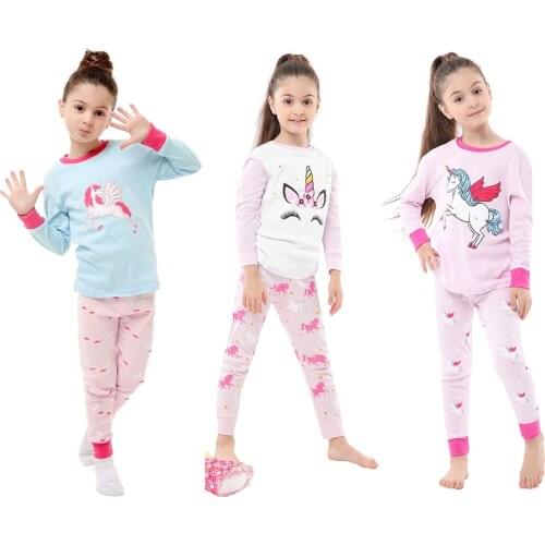 Winter Pajamas Soft Warm Cotton Pajama Sets Kids Unicorn Pajamas Spring Baby Girls Underwear Princess Stripe Pattern Print Pjs