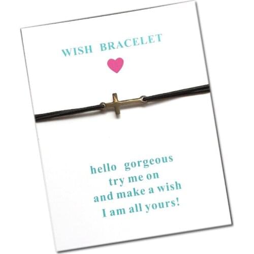 10pcs/lot Wish Card Bracelet Cross Stainless Steel Charm Adjustable Cord Bracelet Heart Pendant String Bracelet For Men Women