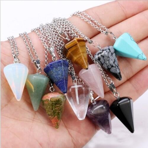 12 Pieces Of Natural Stone Pendant, Hexagonal Column, Tapered Pendulum, Faceted Crystal Necklace, Random Color