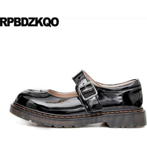 Heart 2019 Black Flats Wide Fit Shoes Ladies British Style Designer Mary Jane Women Red Wine Patent Leather Chinese Round Toe