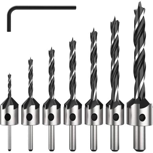 4/7PCS Countersink Drill Bits Set for Wood Quick Change Hex Shank 3 Tips Woodworking Drill 3,4,5,6,7,8,10mm Center Punch Tool
