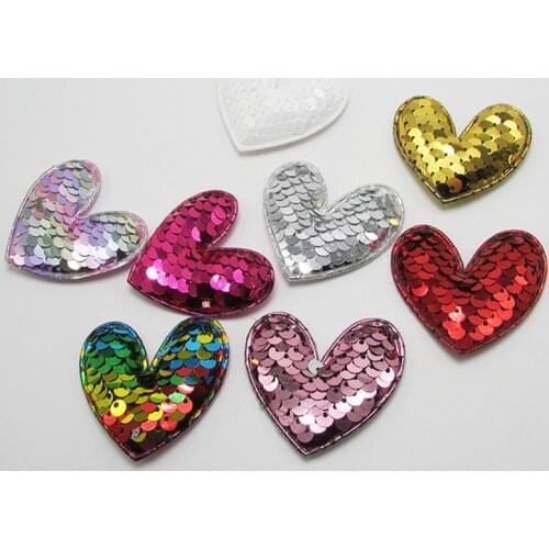 4.8cm Glitter Paillette Pads Patches Heart Appliques for Craft Clothes Sewing Supplies DIY Hair Clip Accessories