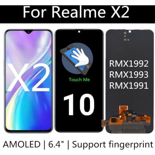 6.4" Super AMOLED For OPPO realme X2 RMX1992, RMX1993, RMX1991 LCD Display Touch Screen Digitizer Assembly Replacement
