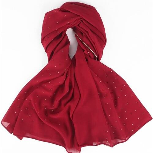 70*180CM2021 Spring/Summer New Style Malaysia Indonesia Pearl Chiffon Diamond Headscarf Long Ladies Hijab Scarf Islamic Scarf