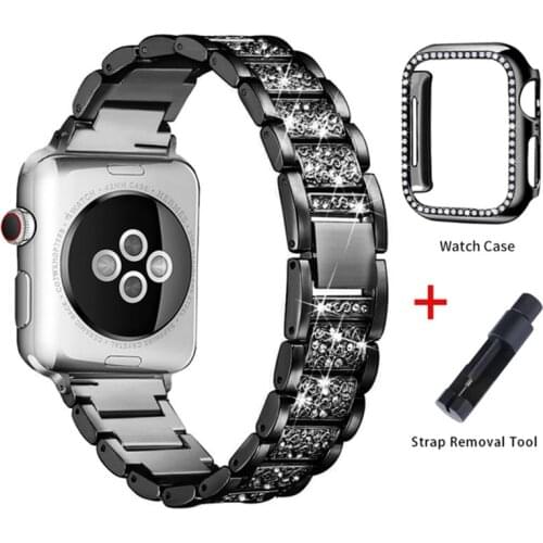 Band + Case Metal Strap For Apple Watch Series 6 Strap 40mm 44mm Diamond Ring 38mm 42mm Stainless Steel Bracelet iwatch 6SE431