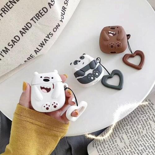 Cute 3D Bear Cartoon Silicone lanyard Wireless Earphone Charging case for Apple AirPods 1 2 Bluetooth Accessories Headset bag