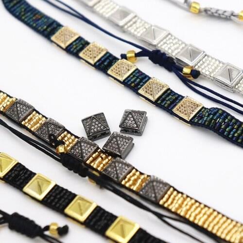 BLUESTAR 2021 New Design Zircon Pave Rhinestones 1mm Hole Pack set Multi Color Ice-Out Cube Pyramid Shape Brass Bead DIY Jewelry