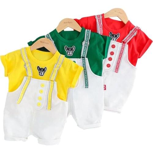 Baby Children Summer New Jumpsuit Suits Letters Cartoon Clothing Boys Fashion Sets Toddler Girls Pullover Shirt Overalls Outfit