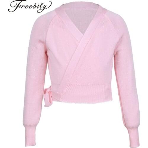 Newest Kids Long Sleeve Ballet Gymnastics Leotard Jacket Knit Wrap Sweater Cardigan Warm-up Coat Girls Latin Ballet Dance Top