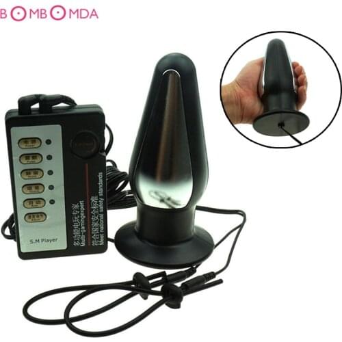 Electric Shock Pulse Anal Vibrator with Ring On Penis Dick Butt Plug Huge Dildo Vibrator Masturbator Delay Ring for Adults Men