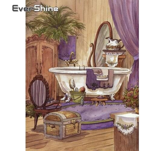 Evershine Diamond Painting Cartoon Bathroom With Square Rhinestones Diamond Embroidery Cartoon Cross Stitch Kit Home Decoration