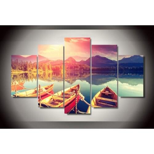 Mountains And Lakes Boat Painting On Canvas Posters And Prints Modern Art Wall Pictures For Living Room Decoration Unframed