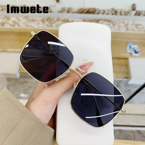 Imwete Vintage Square Women Sunglasses Classic Metal Women‘s Sunglasses Men Retro Black Luxury Sun Glasses Goggle UV400 mirror