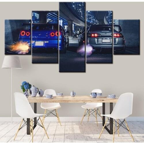 HD canvas printed painting 5 piece art Framework GTR R34 VS Supra Vehicle Home decor Poster For Living Room