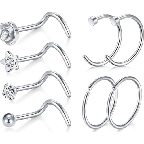 20 Gauge 316L Surgical Steel Nose Stud Ring Screw Studs Nose Rings Hoop Septum Rings Piercing Jewelry