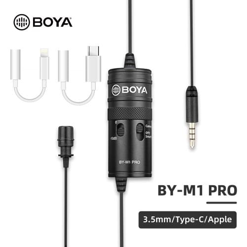 BOYA BY-M1 Pro Lavalier Microphone Clip-on Condenser Mic Wired 3.5mm Mic for iPhone Android Smartphone Vlog DSLR Camcorder Audio