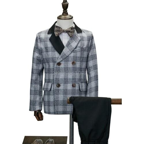 Flower Boys Wedding Suit Gentleman Kids Formal Jacket Pants 2Pcs Tuxedo Dress Children Host Party Performance Costume