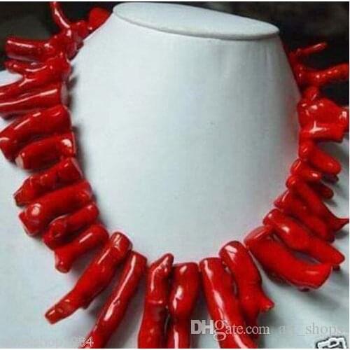 Beauteous jewelry red coral Branches necklace 18"