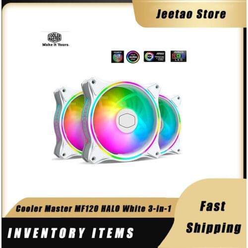 Cooler Master MF120 HALO White Edition 3-in-1 KIT 5V/3PIN 120mm Loop Addressable ARGB Lighting with Controller CPU Cooling Fan