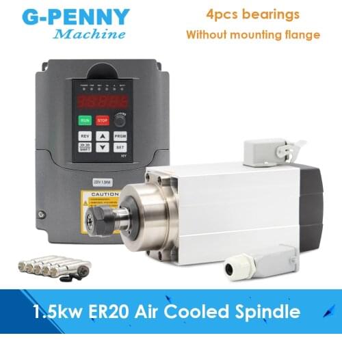 1.5kw ER20 square type spindle air cooled spindle motor 4 pcs bearings 0.01mm accuracy & 1.5kw HY inverter/VFD