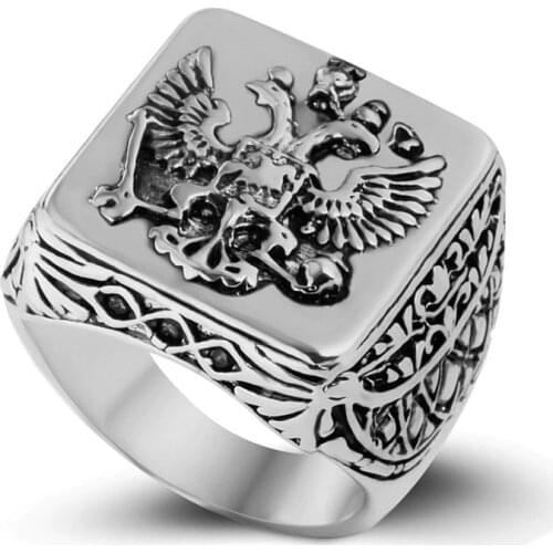 Fashion Men Signet Ring Empire Double Eagle Rings For Male Punk Gold Color Arms Of Big Ring For Men Best Gift
