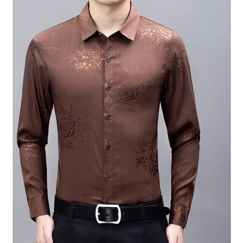 Man Silk Clothing Floral Soft Shirts Long Sleeve Male Poplin Flowers Dresses Free Shipping