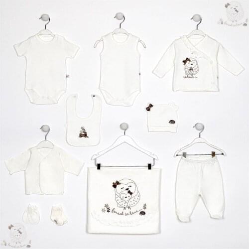 Owl Embroidered Organic 10'lu Hospital Output Set