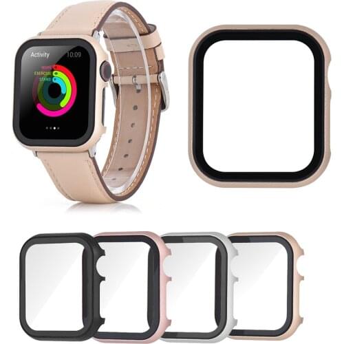 New Metal Watch Case Cover With Tempered Film For Apple Watch 5 4 3 2 1 Case 44MM 40MM 42MM 38MM Screen Protective Accessories