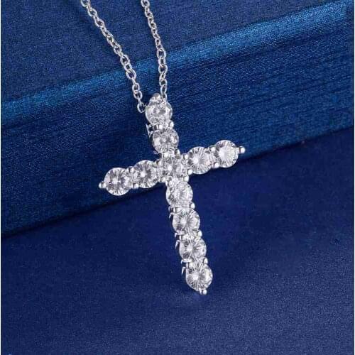 Wholesale Fashion Silver Color Jewelry Charm Elegant Women Shiny AN296 Cross Crystal Necklace Jewelery Wedding Cute