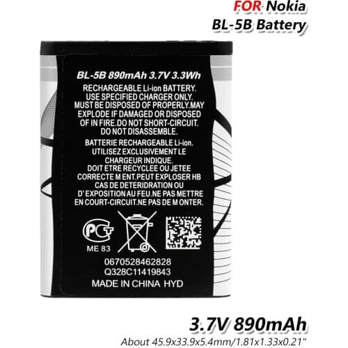 Original 3.7V 890mAh BL-5B Phone Battery For Nokia BL 5B BL-5B BL5B 5300 5320 6120C 7360 3220 N83 N90 Replacement BL 5B Battery
