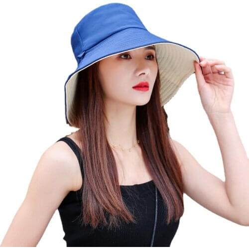 Wide Brim Double-Sided Bucket Hat Women Summer Anti-UV Foldable Sun Visor Panama Hats Girls Female Outdoor Fishing Fisherman Cap