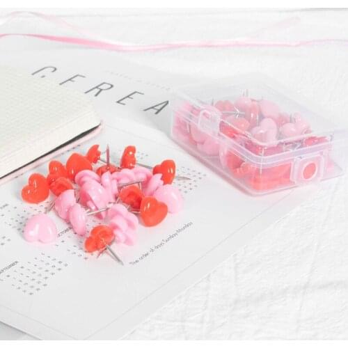 50pcs/box Plastic Heart Push Pins Cork Board Nails Colored Push Pins Thumbtack Office School Accessories Supplies