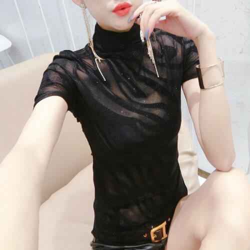 Early autumn new womens 2021 high collar short sleeve womens bottoming shirt high-end womens foreign style small shirt