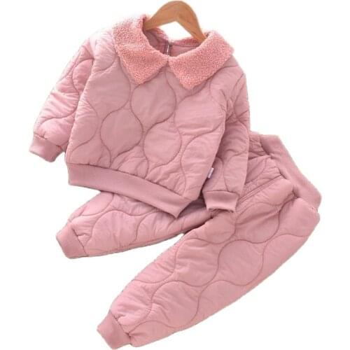 Christmas Childrens Cotton-Padded Jacket Suit Winter Warm Jacket Baby Clothes Girl Boy Costume Hooded Coat + Trousers 2Pcs Set