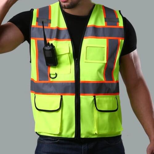 Reflective Safety Vest, Bright Neon Yellow Color with Reflective Strips - Zipper Front