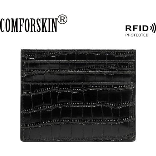 COMFORSKIN Genuine Leather Card Holders For Women New Arrivals Crocodile Pattern Men Business Card Case Dropshipping Card Wallet