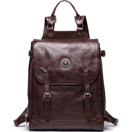 Nesitu Highend Vintage New Large Brown Coffee Genuine Leather 14'' 15.6'' Laptop Women Men Backpack Female Male Travel Bag M9036
