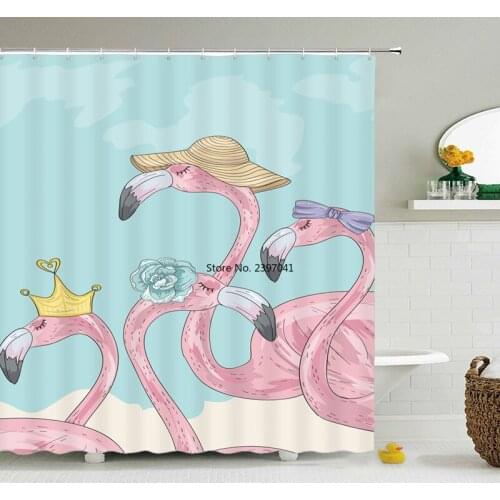 Waterproof Polyester fabric 3D Bath curtain Birds Flamingo for Bathroom curtain Scenery Shower curtain Home Decor Long 180*200cm