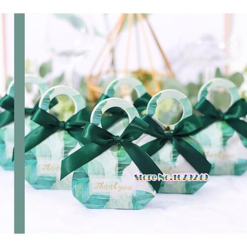 Green Candy Box Bag with ribbon,Chocolates boxes, pie Gift package For Birthday Wedding Festival Party Supplies box.100pcs/lot