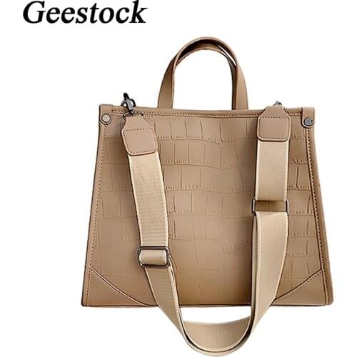 Geestock Stone Pattern Handbag for Women PU Large Capacity Shoulder Bag Ladies Designer Wide Strap Female Crossbody
