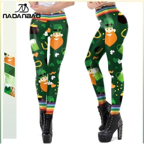 NADANBAO Women St Patricks day Leggins Christmas Leggings 3D Printed Workout Legin Festival Legging Elastic Slim Plus Size