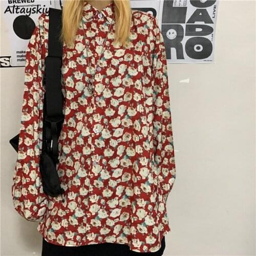 Floral Shirts Women Korean Style Loose Leisure Romantic Chic Trendy Tender Popular Streetwear Ulzzang Female Top All-match Fall