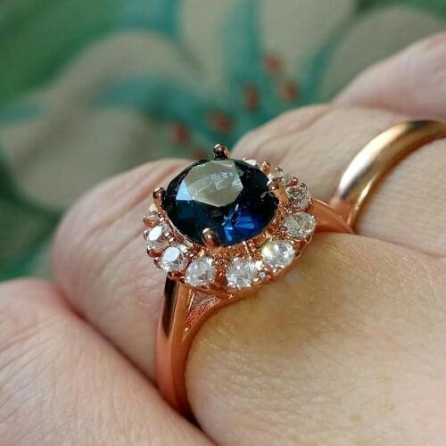 ZHOUYANG Blue Crystal Rings For Women Retro Korean Rose Gold Color Wedding Bride Jewelry Wholesale Girlfriend Gift R189