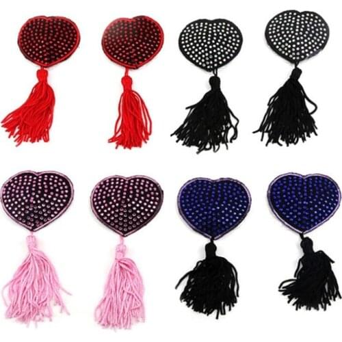 1Pair Women Sexy Crystal Nipple Covers With Tassels Heart Shape Rhinestone Nipple Stickers Pasties Sex Product Chest Pads