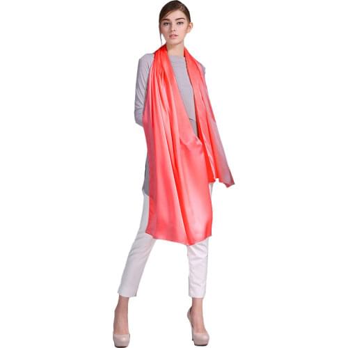 100% Silk Satin Long Scarf 55X180cm Pure Mulberry Silk Plain Color Silk Scarf Factory Direct Online Store 32 Watermelon Pink