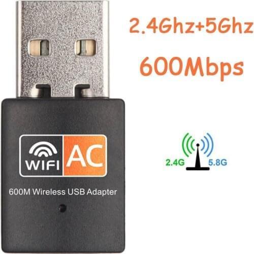 2.4Ghz/5.8Ghz USB Wireless/WiFi AC Adapter Dual Band 600Mbps Mini Network Card USB2.0 Wi-fi Adapter Support 802.11b/g/n