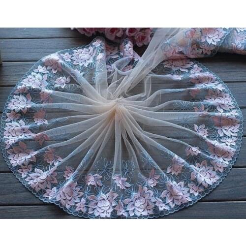 2 Yards Lace Trim Pink Lotus Floral Embroidered Tulle Lace 9 Inches Wide High Quality