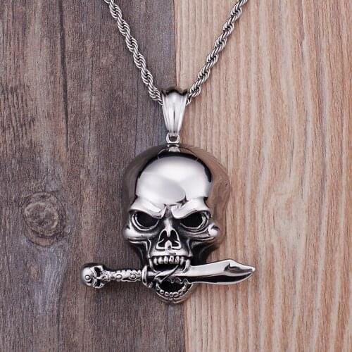 Biker 316L Stainless steel Large skull skeleton Pendant Mens Necklace Gothic Cool Jewelry 22