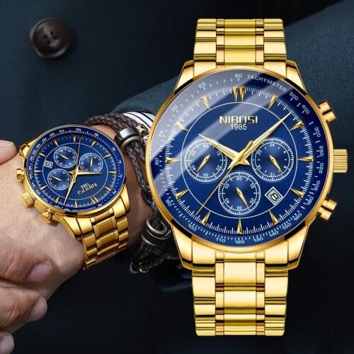 NIBOSI Hollow Men Watches Sport Top Luxury Chronograph Waterproof Automatic Date Quartz Watch For Men Golden Relogio Masculino
