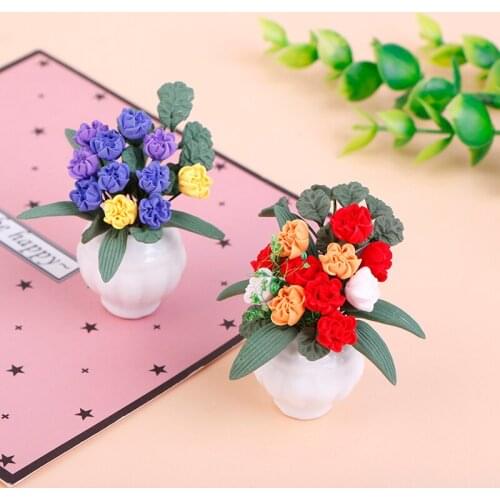 Flowers Fairy Garden Ornament Mini Potted Plant Flowers Pot DollHouse Decor 1:12 Doll House Miniature